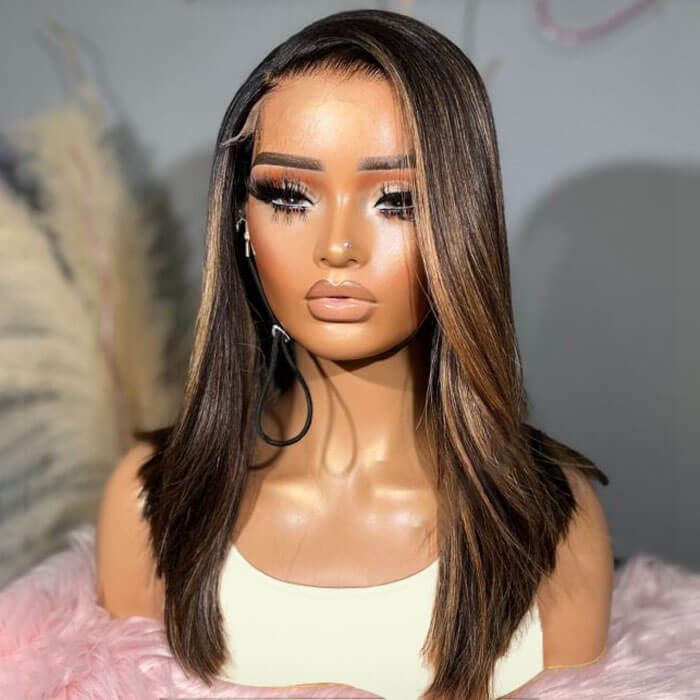 Brown Highlight Straight Side Part Glueless 5x5 Wig