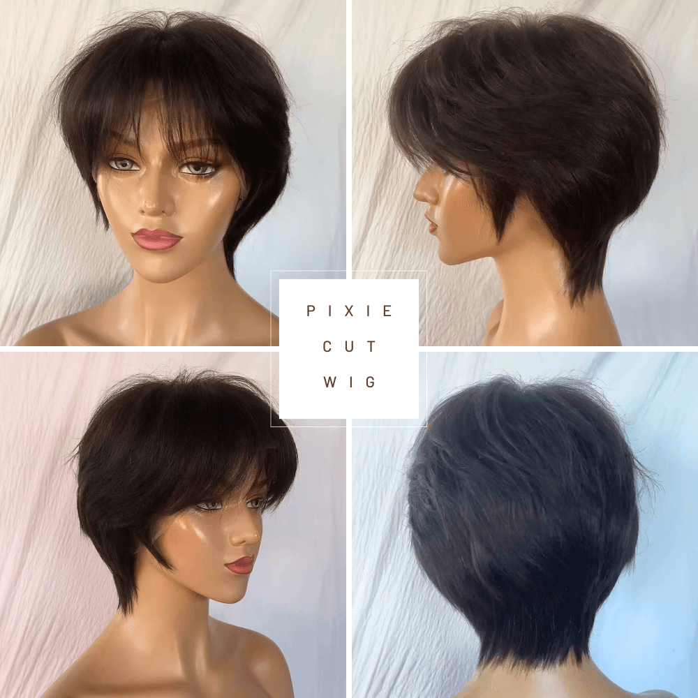 Pixie Cut Wig with Bangs no Lace Front 100% Human Hair