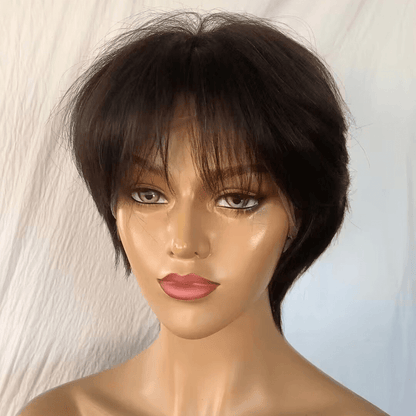 Pixie Cut Wig with Bangs no Lace Front 100% Human Hair