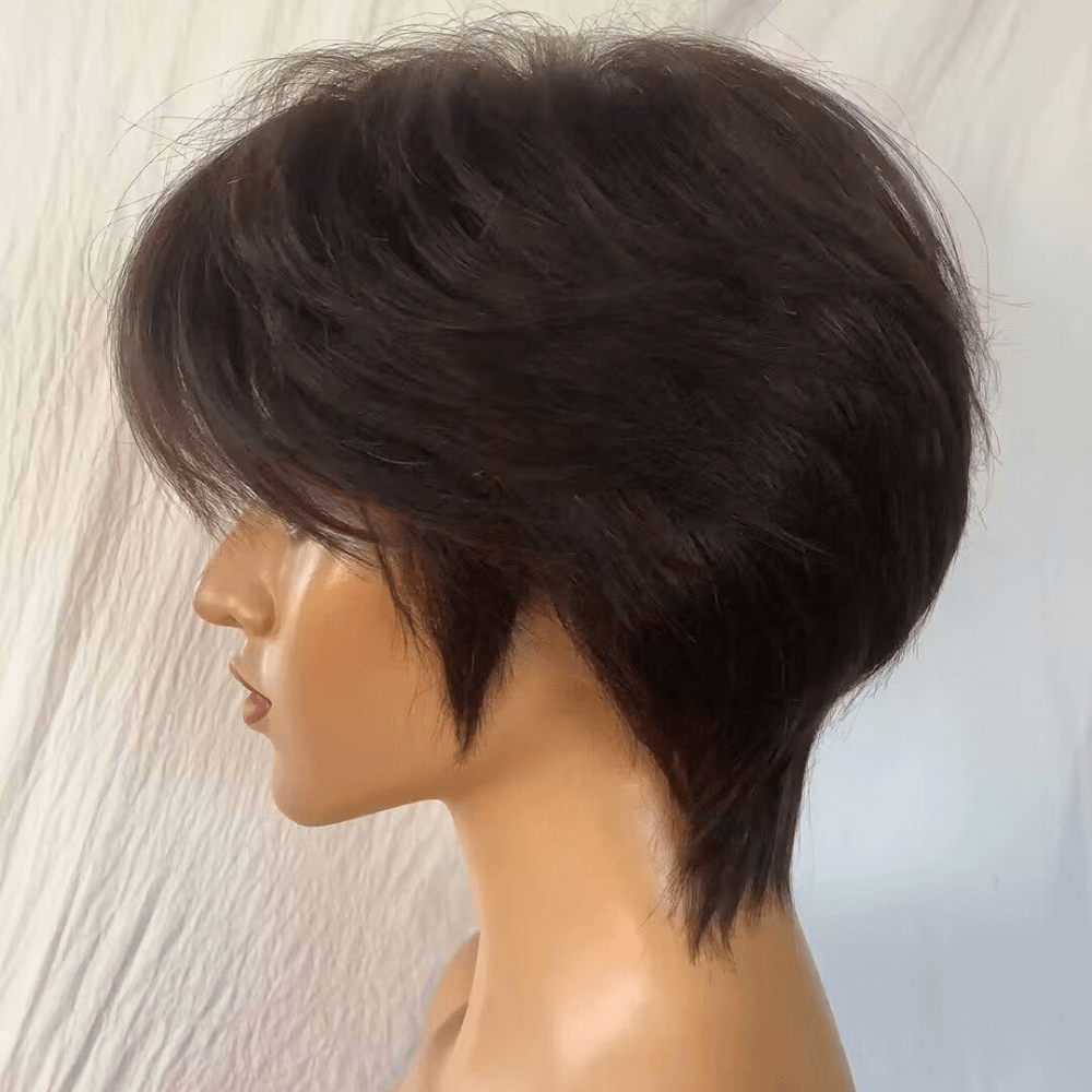 Pixie Cut Wig with Bangs no Lace Front 100% Human Hair