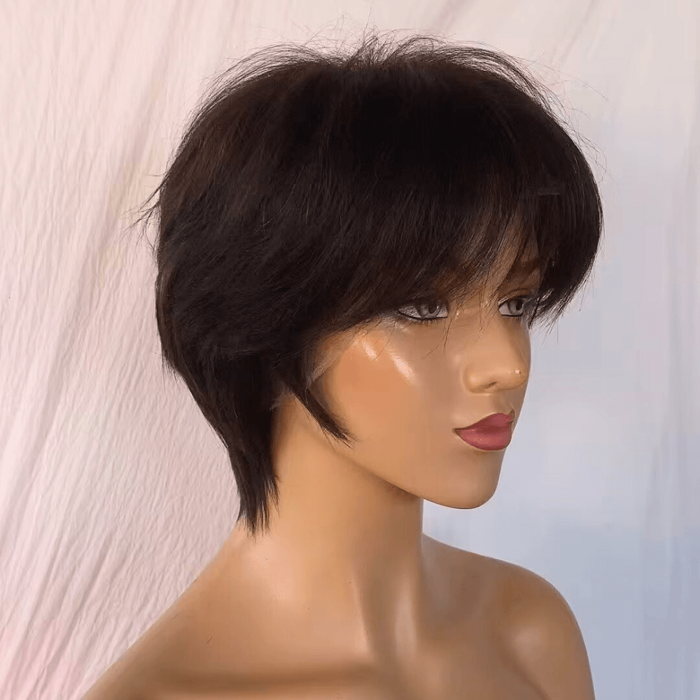 Pixie Cut Wig with Bangs no Lace Front 100% Human Hair