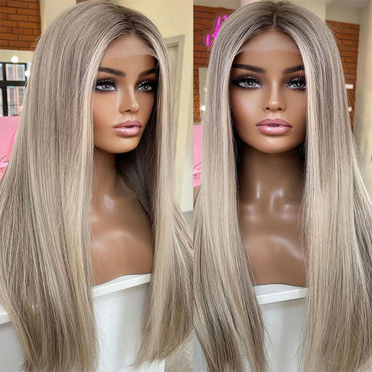 Balayage Highlight Brown Mix Blonde 613 Straight 13x4 Lace Front Wig