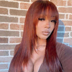 Elle Vane Reddish Brown Straight Layer Wig With Bangs Human Hair