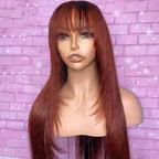 Elle Vane Reddish Brown Straight Layer Wig With Bangs Human Hair