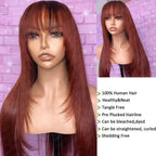 Elle Vane Reddish Brown Straight Layer Wig With Bangs Human Hair