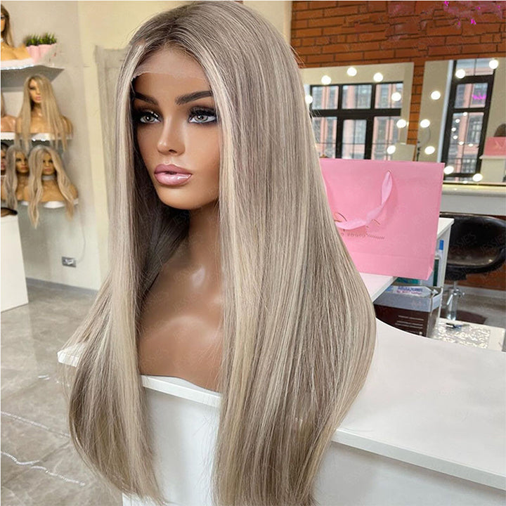 Balayage Highlight Brown Mix Blonde 613 Straight 13x4 Lace Front Wig