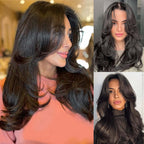Elle Vane Natural Wavy Curtain Bangs Human Hair Lace Wig