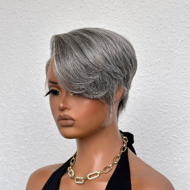 Elle Vane Ash Grey Short Pixie Cut 13x4 Lace Front Wig