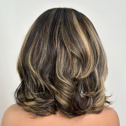 Elle Vane Honey Blonde Highlights Layered Wig with Face-Framing Bangs