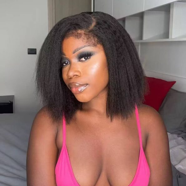 5x5 Kinky Straight 4C Kinky Edges Pre Cut Lace Short Bob Wig