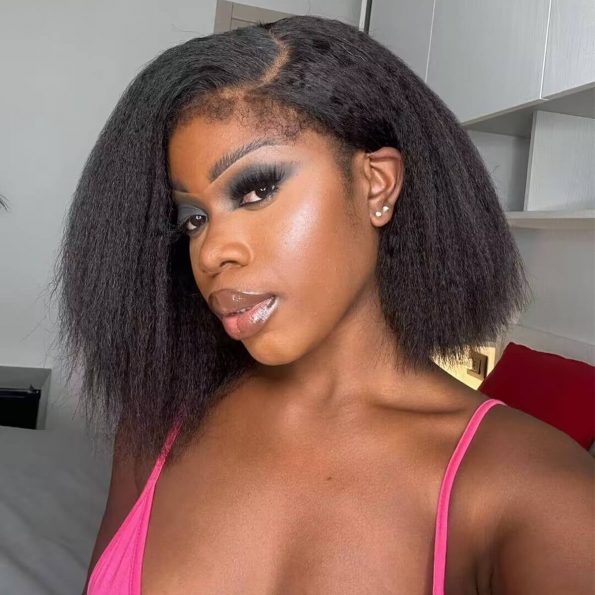 5x5 Kinky Straight 4C Kinky Edges Pre Cut Lace Short Bob Wig