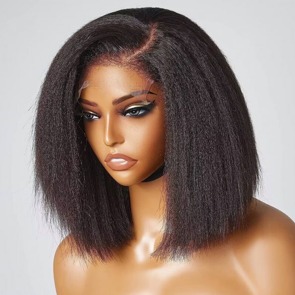 5x5 Kinky Straight 4C Kinky Edges Pre Cut Lace Short Bob Wig