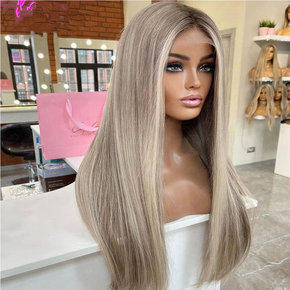 Balayage Highlight Brown Mix Blonde 613 Straight 13x4 Lace Front Wig