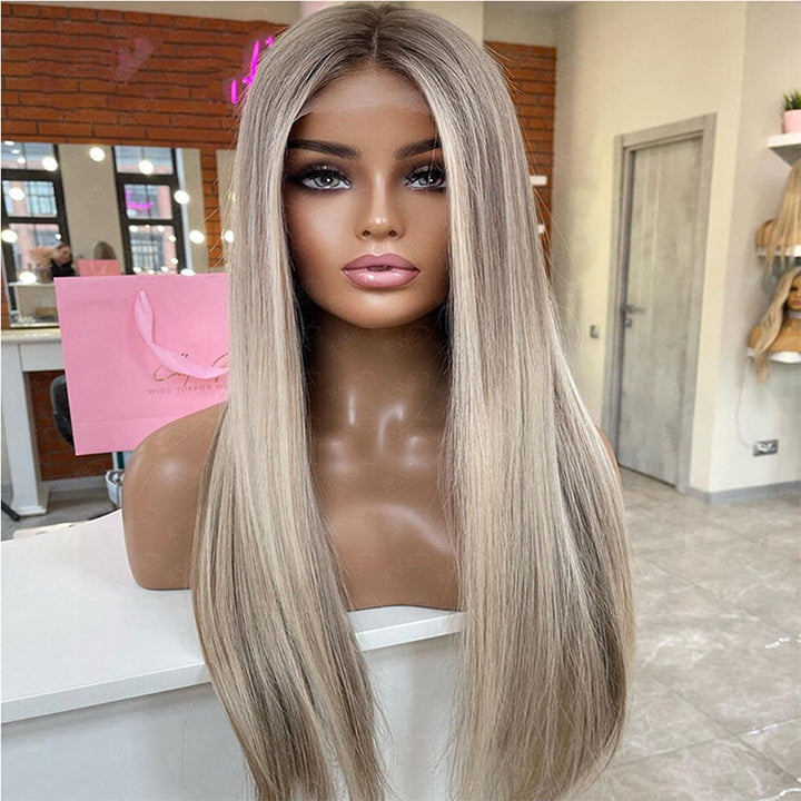 Balayage Highlight Brown Mix Blonde 613 Straight 13x4 Lace Front Wig