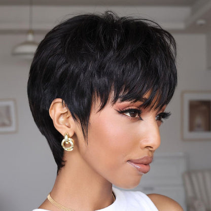 Pixie Cut Glueless Human Hair Wig With Bangs