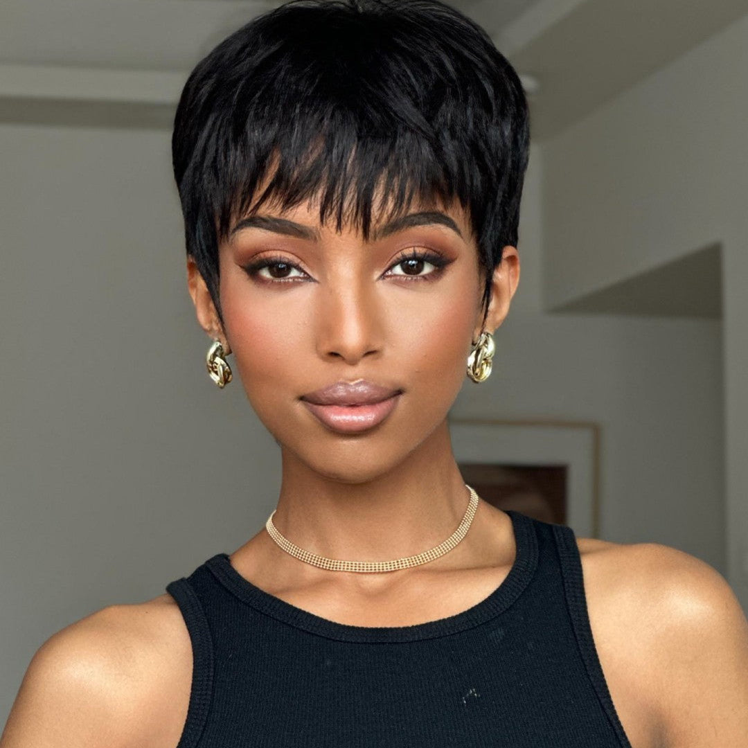 Pixie Cut Glueless Human Hair Wig With Bangs