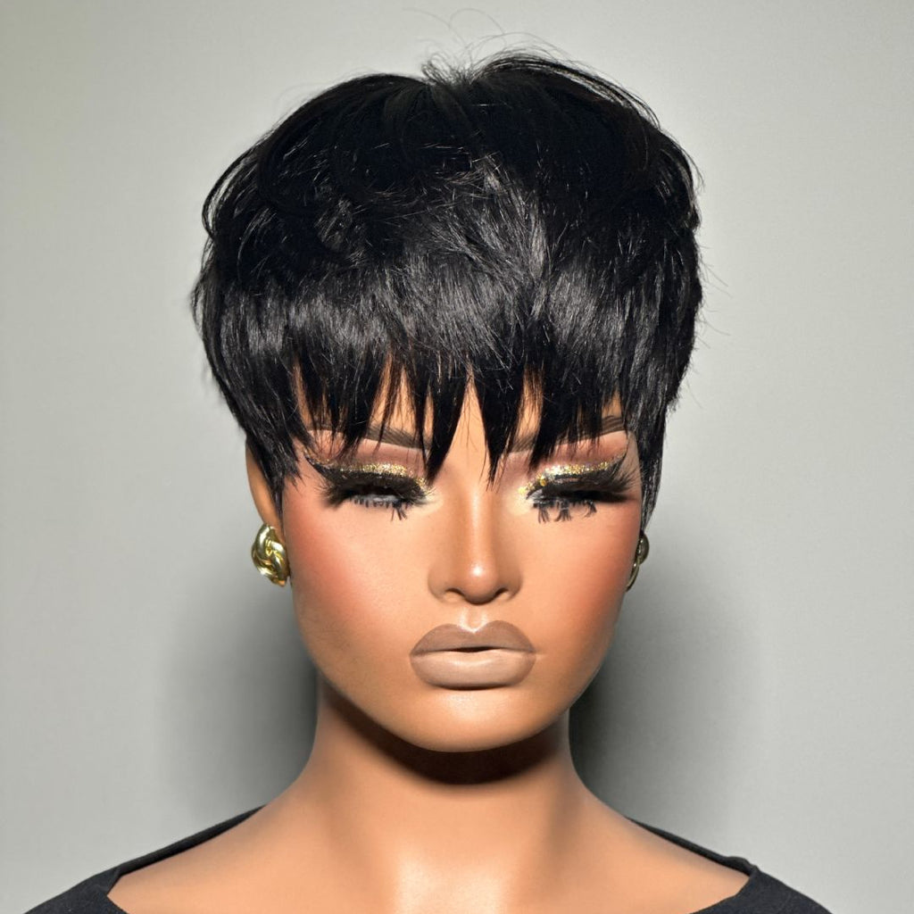 Elle Vane Put On & Go Natural Black Short Pixie Cut Wig With Bangs
