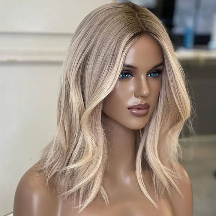 Ash Blonde Highlight Natural Wave 13x4 Bob Lace Wig Glueless Preplucked Wig