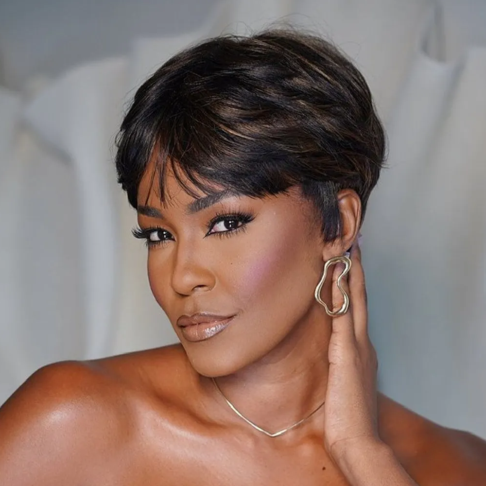 180% Density Pixie Cut Wig Blonde Highlight Glueless 100% Human Hair