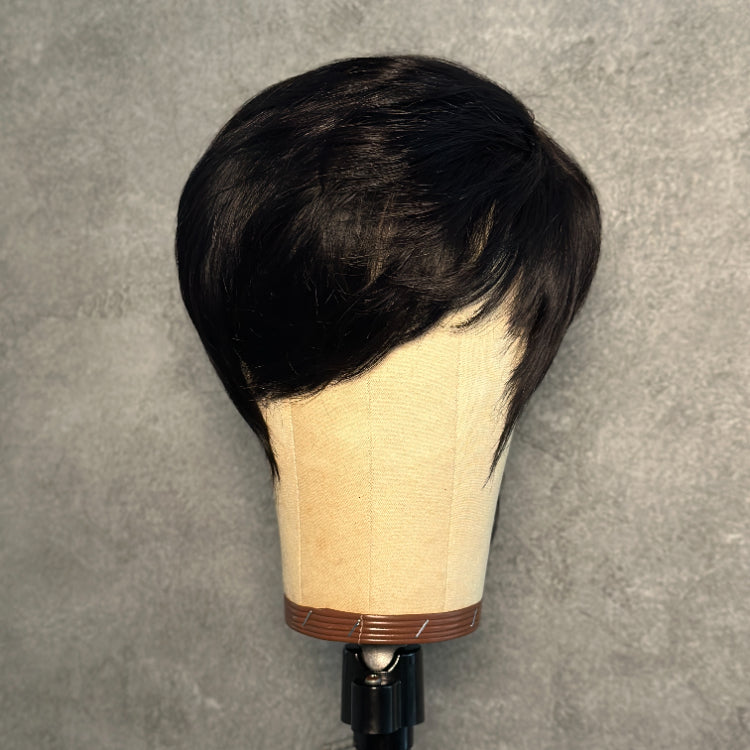 Elle Vane Put On & Go Glueless Black Side Bangs Pixie Cut Wig