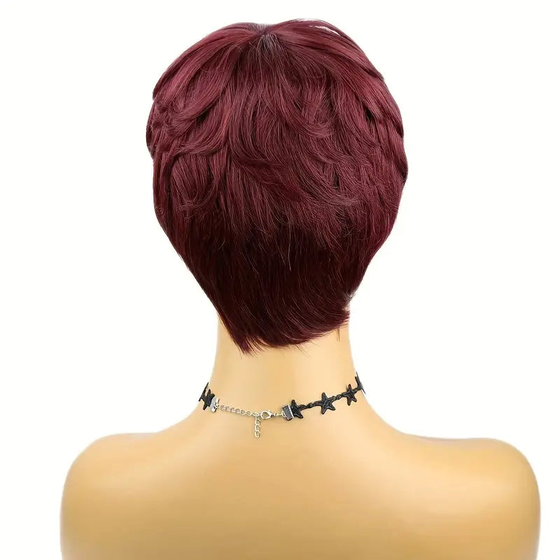 Layered Pixie Cut Bob Wig With Bangs 180% Density Glueless Human Hair
