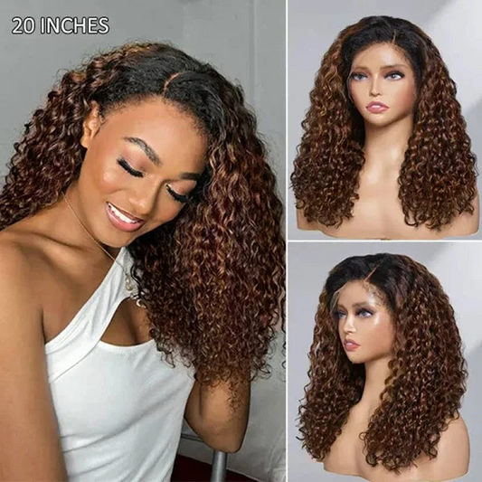 4C Edges Ombre Brown Deep Wave 13x4 Lace Front Wig