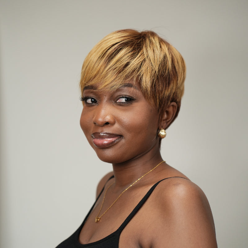 Elle Vane Blonde Highlights with Bottom Brown Short Pixie Cut Wig With Bangs