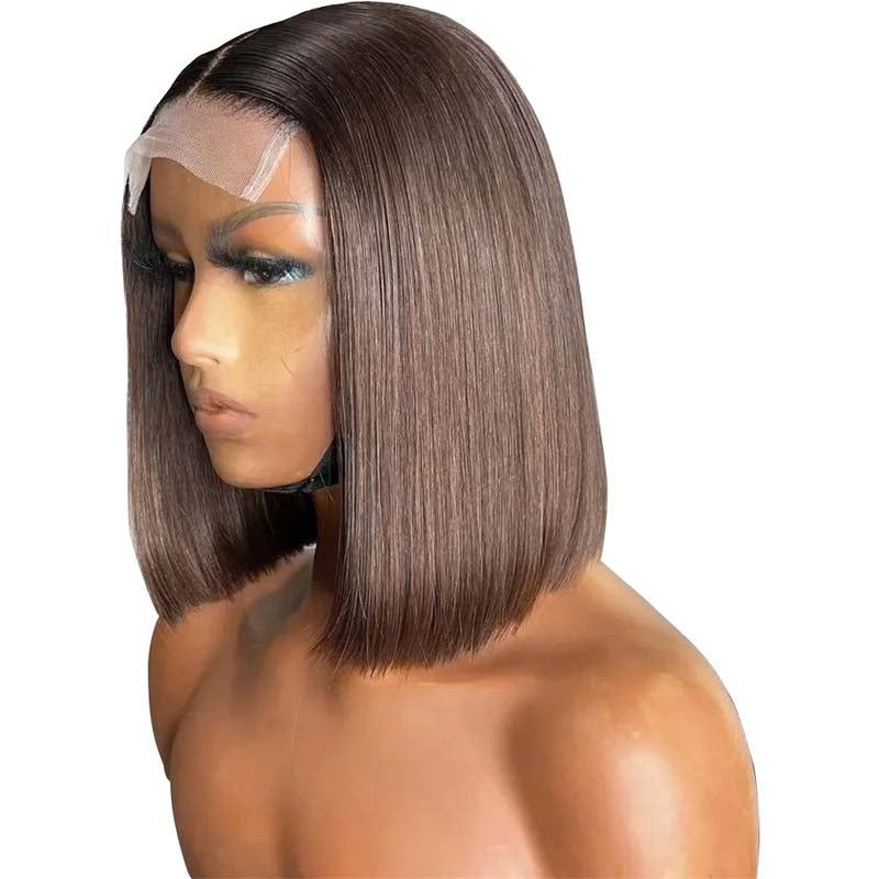 13x4 lace Brown Wig Human Hair Short Bob Wig Straight Hairstyle Colored Bob Wig