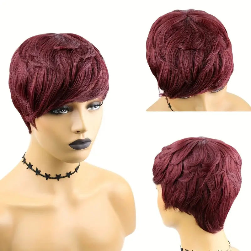 Layered Pixie Cut Bob Wig With Bangs 180% Density Glueless Human Hair