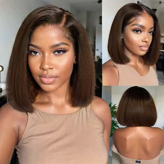 13x4 lace Brown Wig Human Hair Short Bob Wig Straight Hairstyle Colored Bob Wig