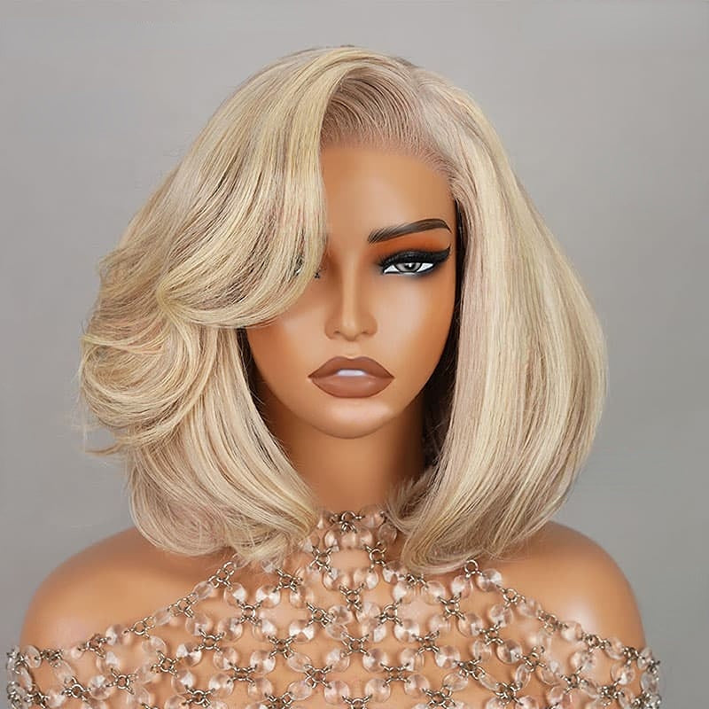 Barbie Blonde With Brown Highlights Wig 13x4 Lace Front Wigs Straight  Bob