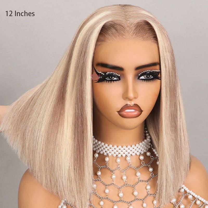 Barbie Blonde With Brown Highlights Wig 13x4 Lace Front Wigs Straight  Bob