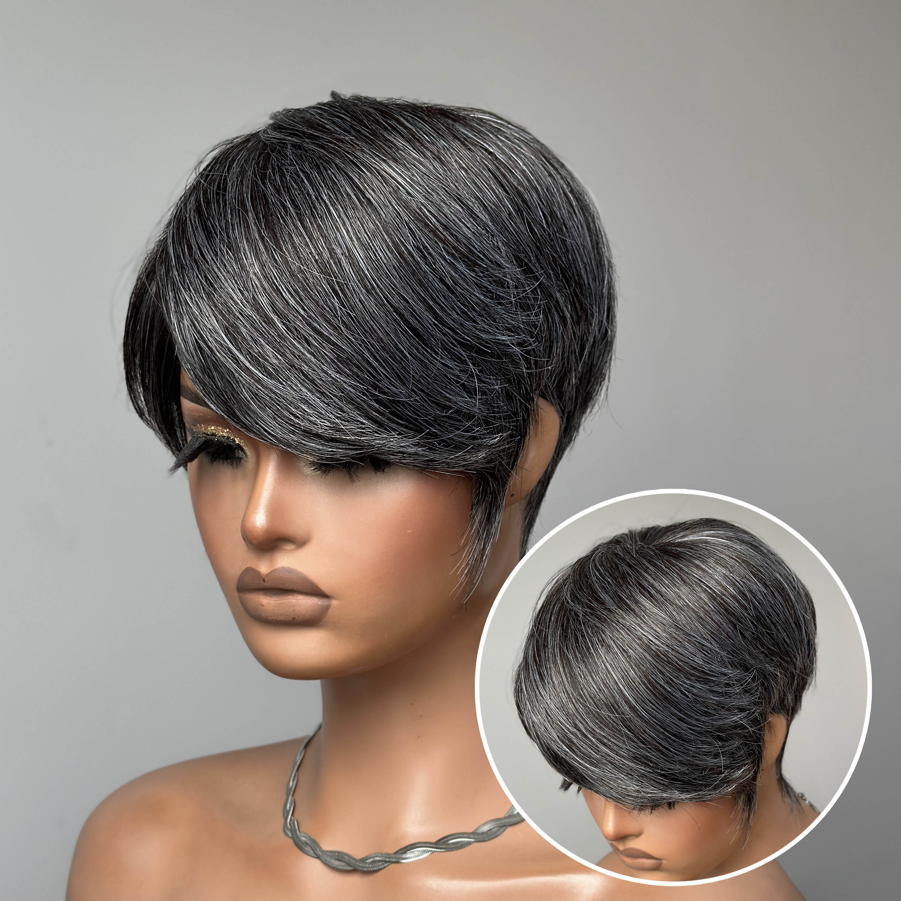 Elle Vane Glueless Salt and Pepper Pixie Cuts Human Hair Wig