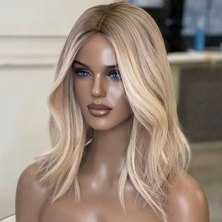 Ash Blonde Highlight Natural Wave 13x4 Bob Lace Wig Glueless Preplucked Wig