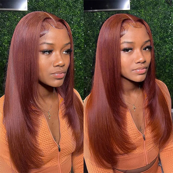 Glueless Layered Cut Reddish Brown 5x5/13x4 Lace Front Wig Stylish Layered Straight Wigs