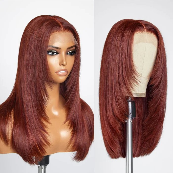 Glueless Layered Cut Reddish Brown 5x5/13x4 Lace Front Wig Stylish Layered Straight Wigs