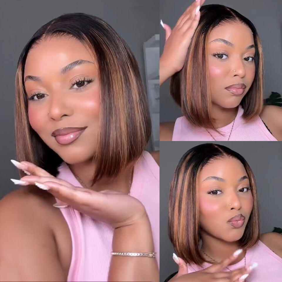 Elle Vane Glueless 5×5 Lace Ombre Highlight Straight Bob Wig