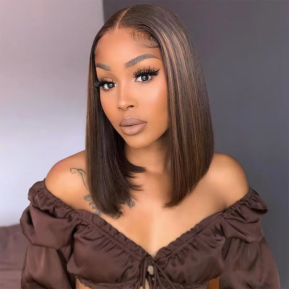 Elle Vane Glueless 5×5 Lace Ombre Highlight Straight Bob Wig