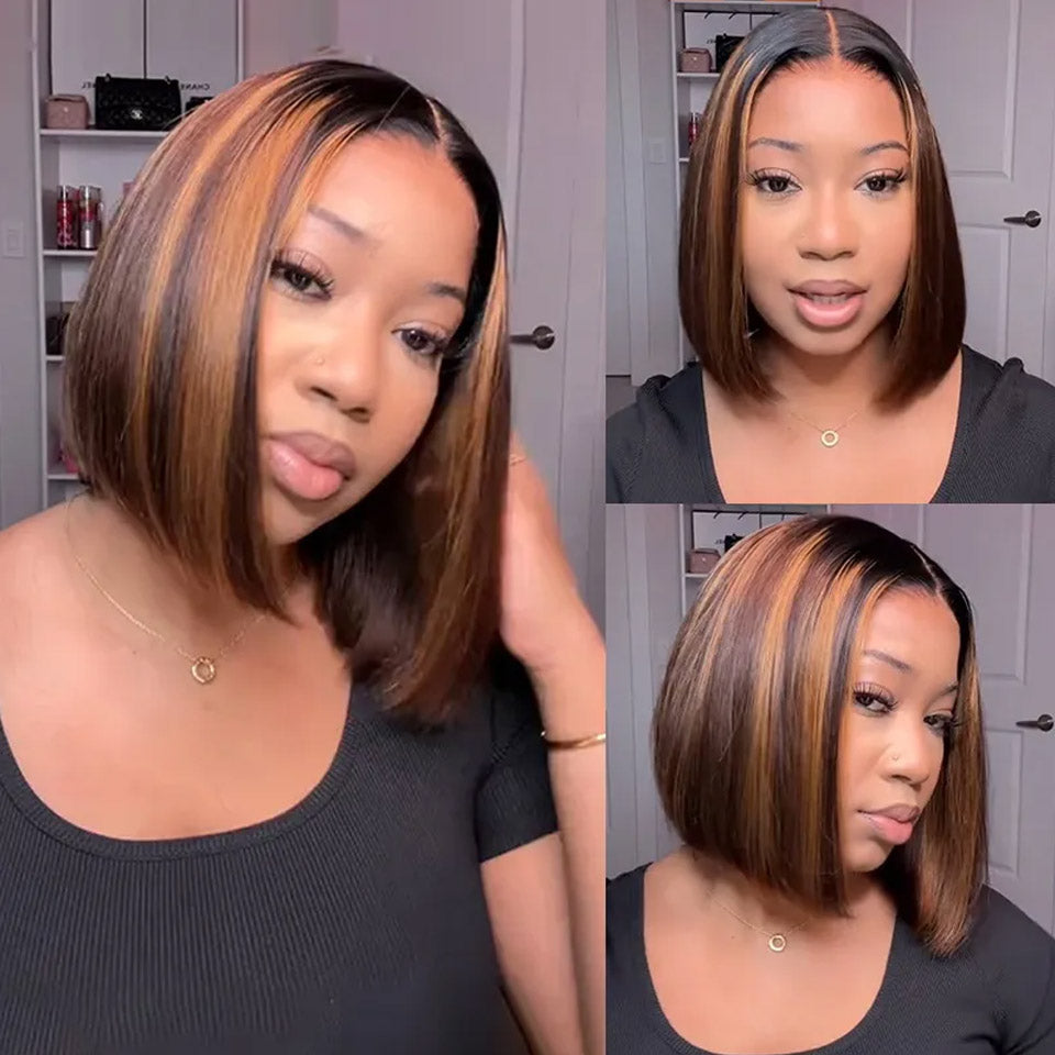 Elle Vane Glueless 5×5 Lace Ombre Highlight Straight Bob Wig