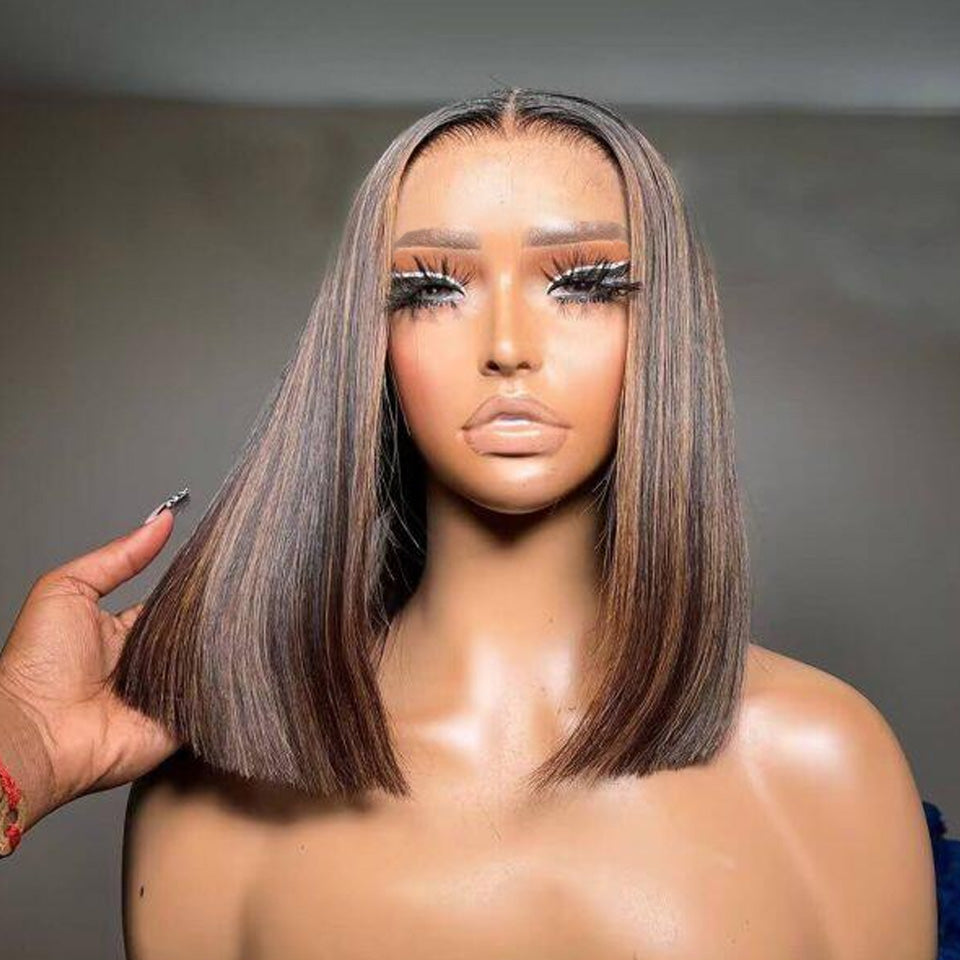 Elle Vane Glueless 5×5 Lace Ombre Highlight Straight Bob Wig