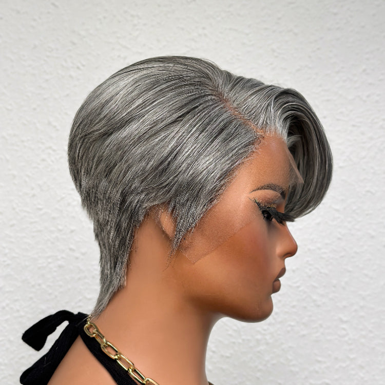 Elle Vane Ash Grey Short Pixie Cut 13x4 Lace Front Wig