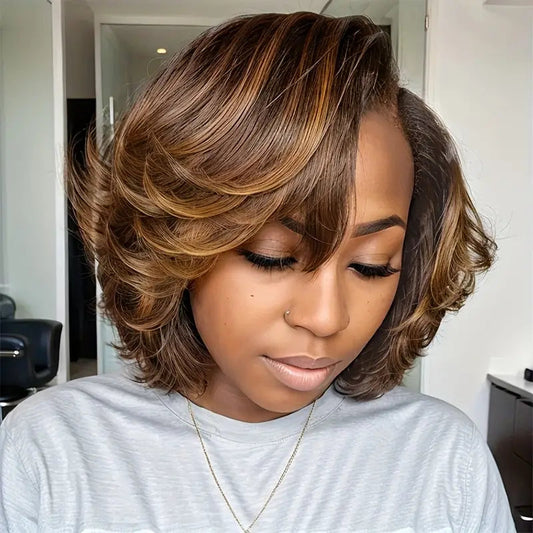 Short Pixie Wig Human Hair Short Wavy Hair 13x4 Bob Lace Front Wig