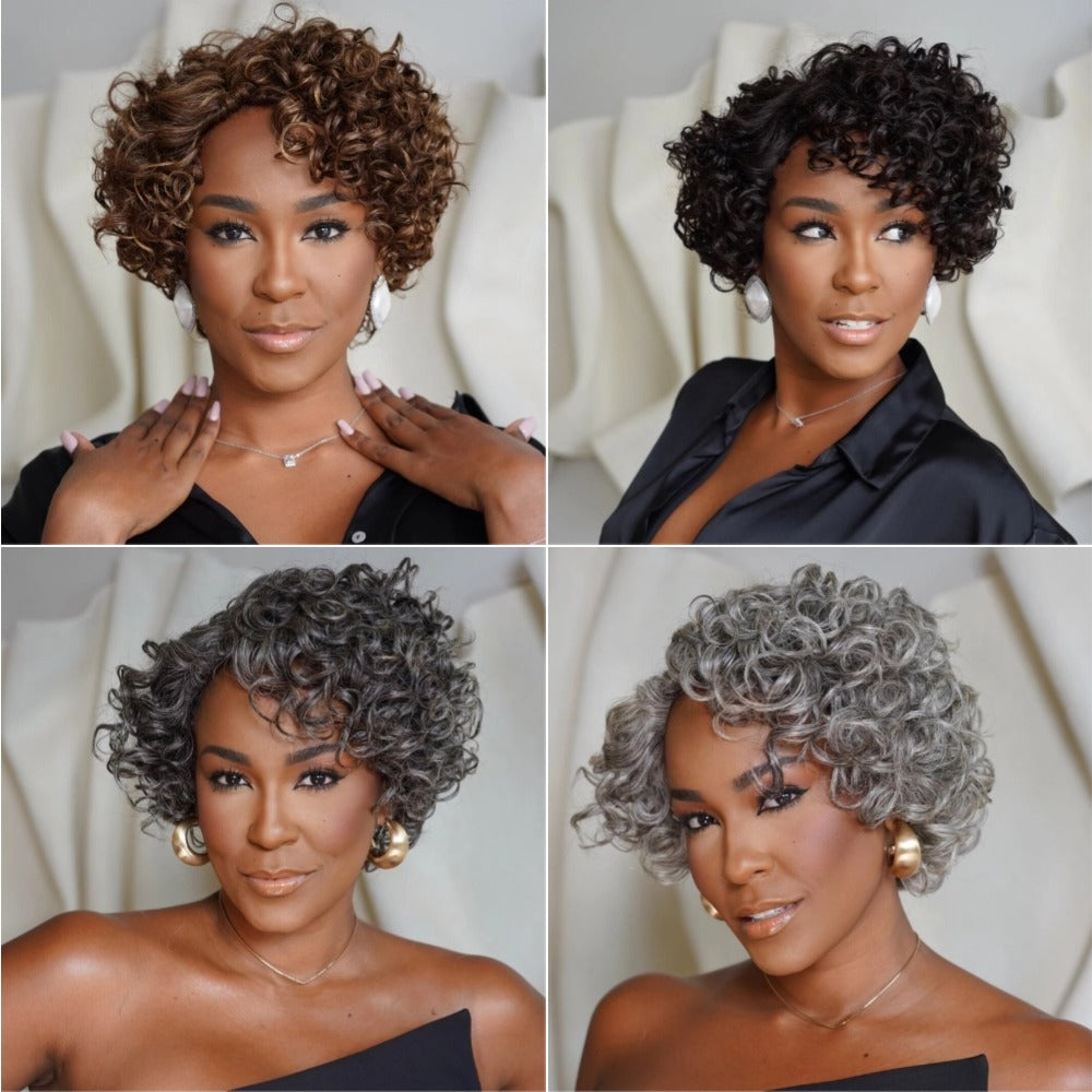 Put On & Go Salt And Pepper Pixie Cut Curly Wig