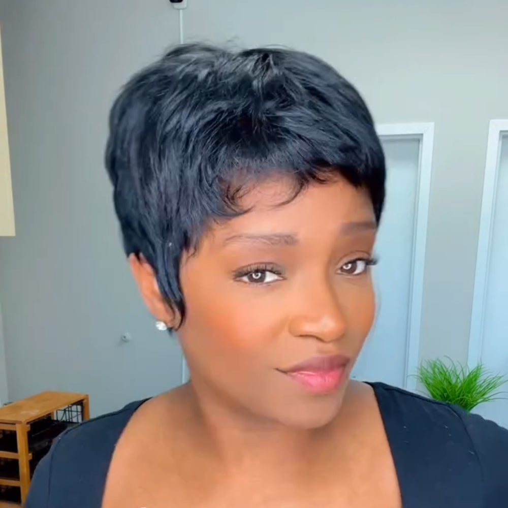 Elle Vane Put On & Go Short Pixie Cut 5x5 Lace Closure Wig With Bangs