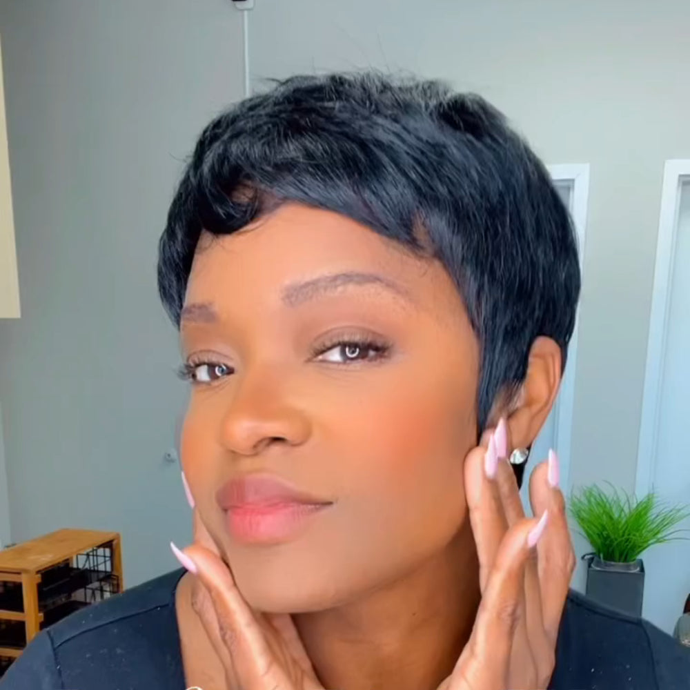 Elle Vane Put On & Go Short Pixie Cut 5x5 Lace Closure Wig With Bangs