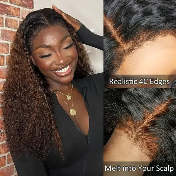 4C Edges Ombre Brown Deep Wave 13x4 Lace Front Wig