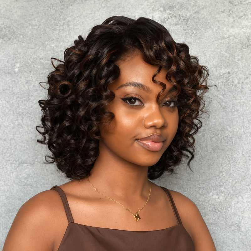Elle Vane Short Wig Loose Curly Highlight Lace Frontal Human Hair Wig