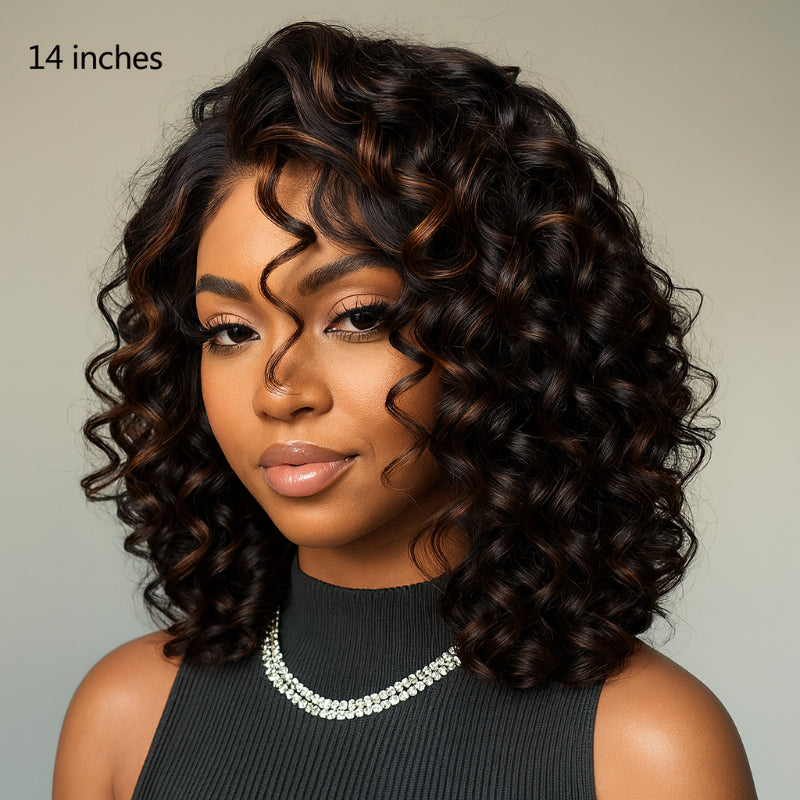 Elle Vane Short Wig Loose Curly Highlight Lace Frontal Human Hair Wig