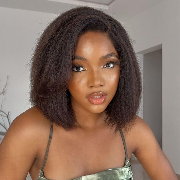 5x5 Kinky Straight 4C Kinky Edges Pre Cut Lace Short Bob Wig