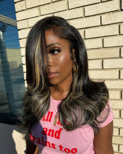 Blonde Highlights Wavy Layered 13x4 Lace Frontal Wig